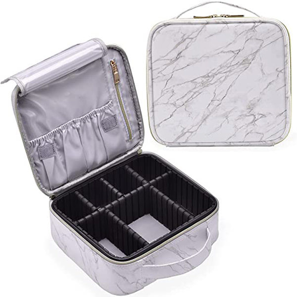 Everly Quinn Portable Marble Makeup Bag Travel Cosmetic Organizer Train